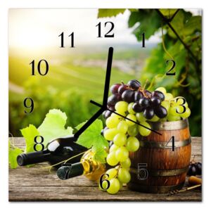 Glass Wall Clock Grapes Wine Food and Drinks Multi-Coloured
