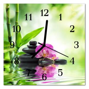 Glass Wall Clock Orchid Spa Flowers Spa Green