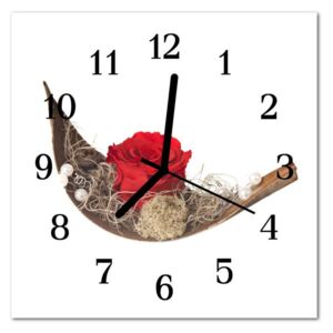 Glass Kitchen Clock Rose Flowers Red
