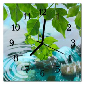 Glass Wall Clock Leaves Nature Green