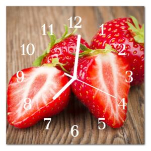 Glass Wall Clock Strawberries Fruit Red