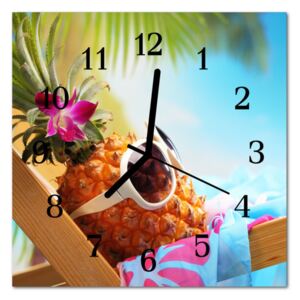 Glass Wall Clock Pineapple Fruit Multi-Coloured