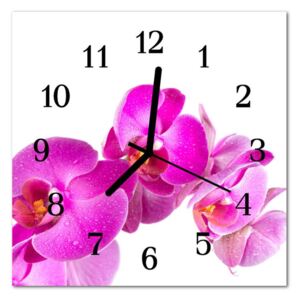 Glass Wall Clock Orchid Flowers Pink