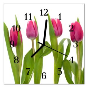 Glass Wall Clock Tulips Plants Pink