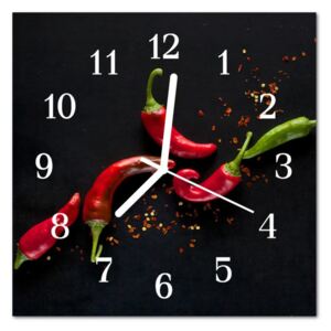 Glass Wall Clock Chillies Food and Drinks Black