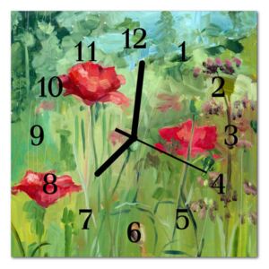 Glass Kitchen Clock Poppies Flowers & Plants Red, Green