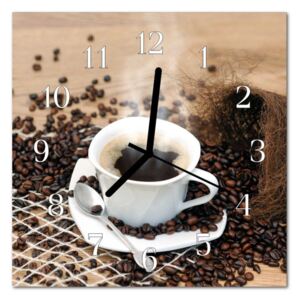Glass Kitchen Clock Cup Of Coffee Food and Drinks Brown