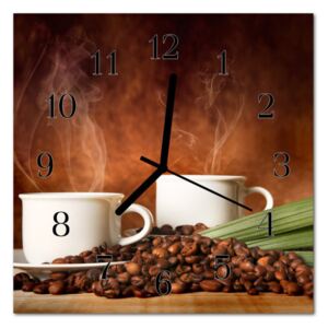 Glass Kitchen Clock Coffee Cups Kitchen Brown