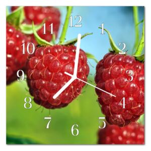 Glass Wall Clock Raspberries Fruit Red