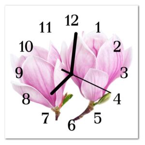 Glass Kitchen Clock Magnolia Plants Pink
