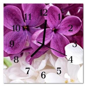 Glass Wall Clock Flowers Flowers Purple
