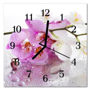 Glass Kitchen Clock Orchid Flowers Pink