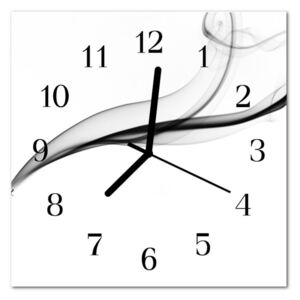 Glass Kitchen Clock Abstract Smoke Art Black, White