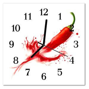 Glass Kitchen Clock Chili Pepper Chili Pepper Red