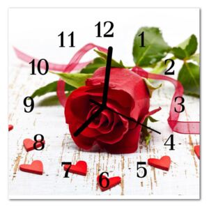 Glass Wall Clock Rose Flowers Red
