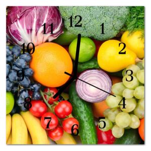 Glass Wall Clock Fruits Vegetables Fruits Food and Drinks Multi-Coloured