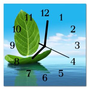 Glass Kitchen Clock Leaves Nature Green