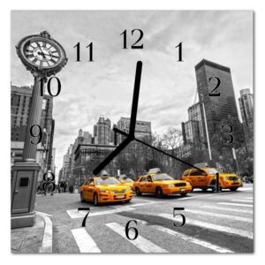 Glass Wall Clock Taxi Vehicles Yellow