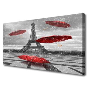 Canvas Wall art Eiffel Tower Umbrella Architecture Grey Red