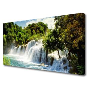 Canvas Wall art Waterfall Trees Nature Brown Green White Blue