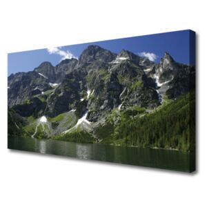 Canvas Wall art Mountains Lake Forest Landscape Green Grey