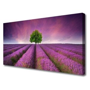 Canvas Wall art Meadow Tree Nature Pink Green Purple