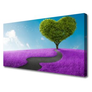 Canvas Wall art Meadow Footpath Tree Nature Pink Grey Green