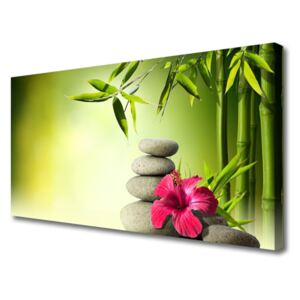 Canvas Wall art Bamboo Tube Flower Stones Floral Green Red Grey