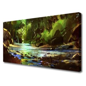 Canvas print Forest Lake Stones Nature Green Brown Blue