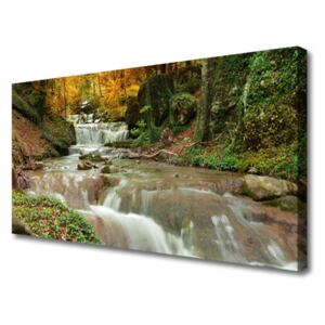 Canvas Wall art Waterfall Forest Nature Brown Green
