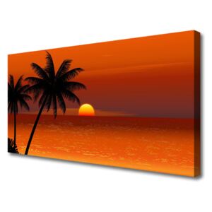 Canvas print Palm Sea Sun Landscape Yellow Black