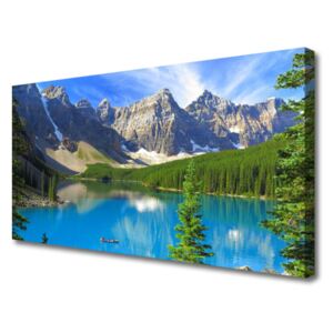 Canvas Wall art Lake Mountain Forest Landscape Blue Green Grey White