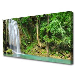 Canvas Wall art Waterfall Forest Nature White Blue Brown Green