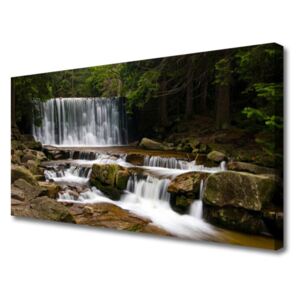 Canvas Wall art Waterfall Forest Nature White Grey Brown Green