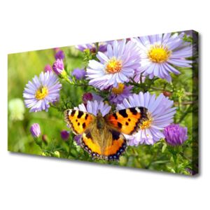 Canvas print Flowers Butterfly Nature Orange Purple Yellow Green
