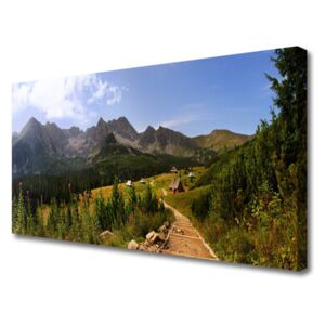Canvas Wall art Mountain Forest Nature Grey Green
