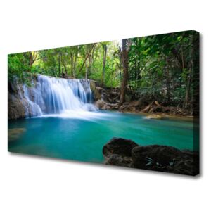 Canvas print Waterfall Lake Forest Nature Blue Brown White Green