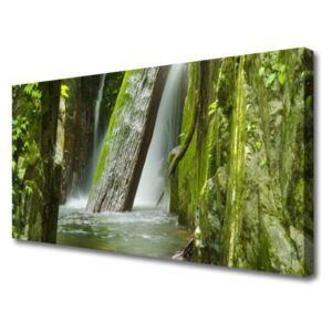 Canvas print Waterfall Nature Green Grey White