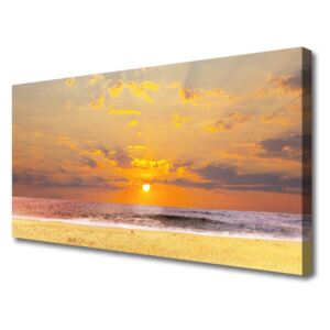 Canvas Wall art Sea Beach Sun Landscape Blue Yellow Brown