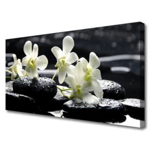 Canvas print Flower Stones Floral White Black