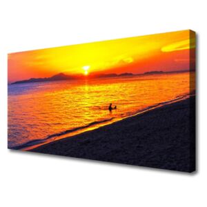 Canvas print Sea Sun Beach Landscape Yellow Grey Purple