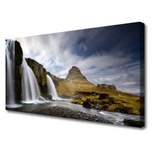 Canvas Wall art Waterfall Mountains Landscape Grey White