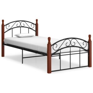 VidaXL Bed Frame Black Metal and Solid Oak Wood 90x200 cm