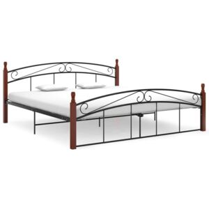 VidaXL Bed Frame Black Metal and Solid Oak Wood 180x200 cm