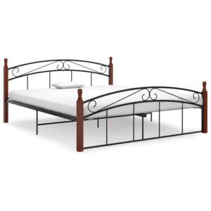 VidaXL Bed Frame Black Metal and Solid Oak Wood 160x200 cm
