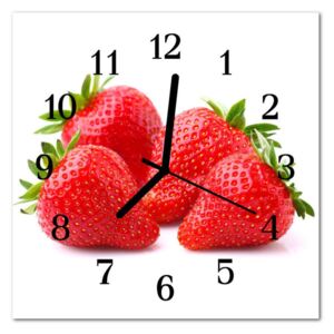 Glass Wall Clock Strawberries Fruit Red