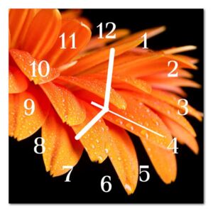 Glass Wall Clock Gerbera Flowers Orange