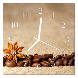 Glass Wall Clock Coffee Beans Food and Drinks Brown