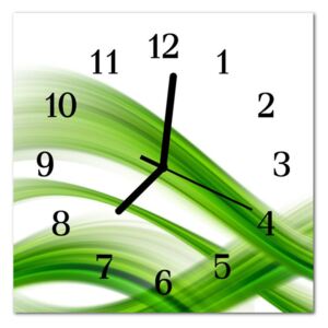Glass Kitchen Clock Abstract Wave Art Green