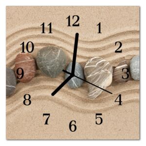 Glass Wall Clock Stones Sand Stones Sand Brown
